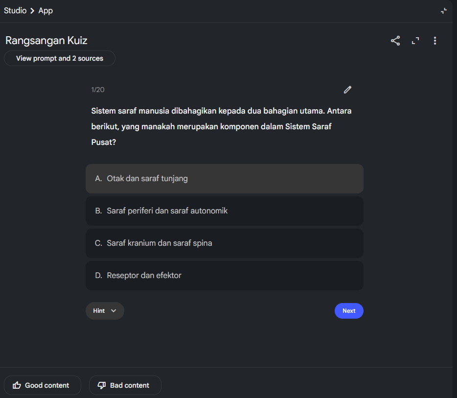 Example quiz generated by Gemini Notebook from an uploaded source